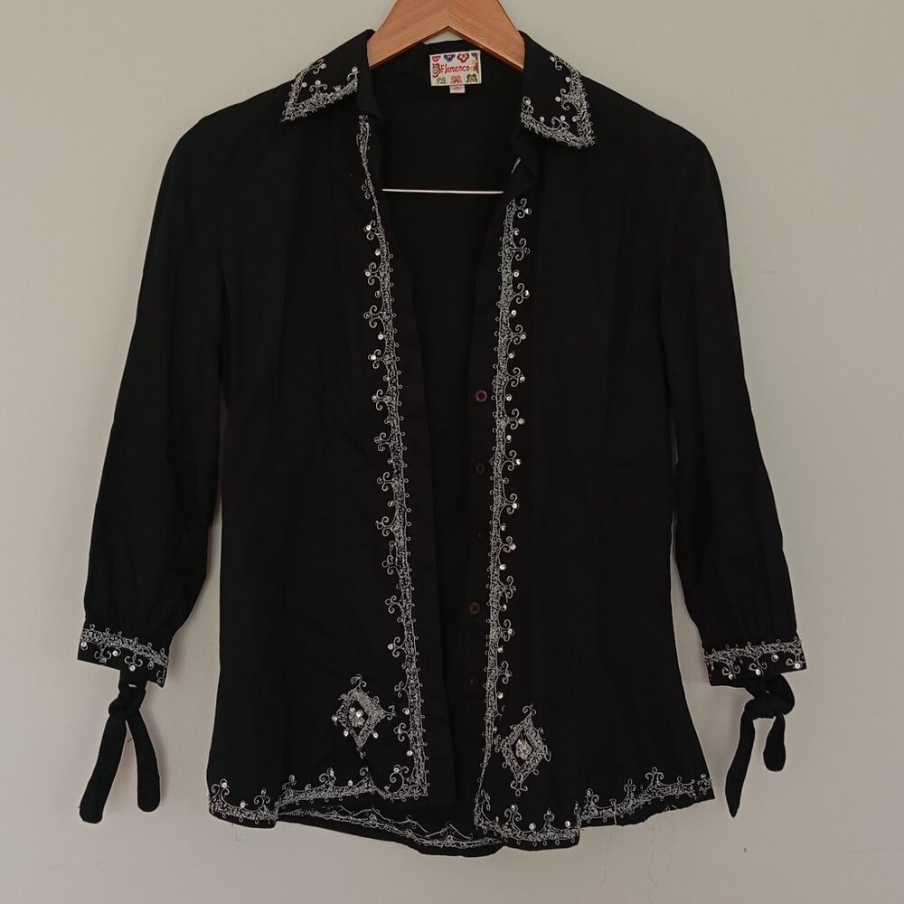 Flamenco black blouse with beads M
